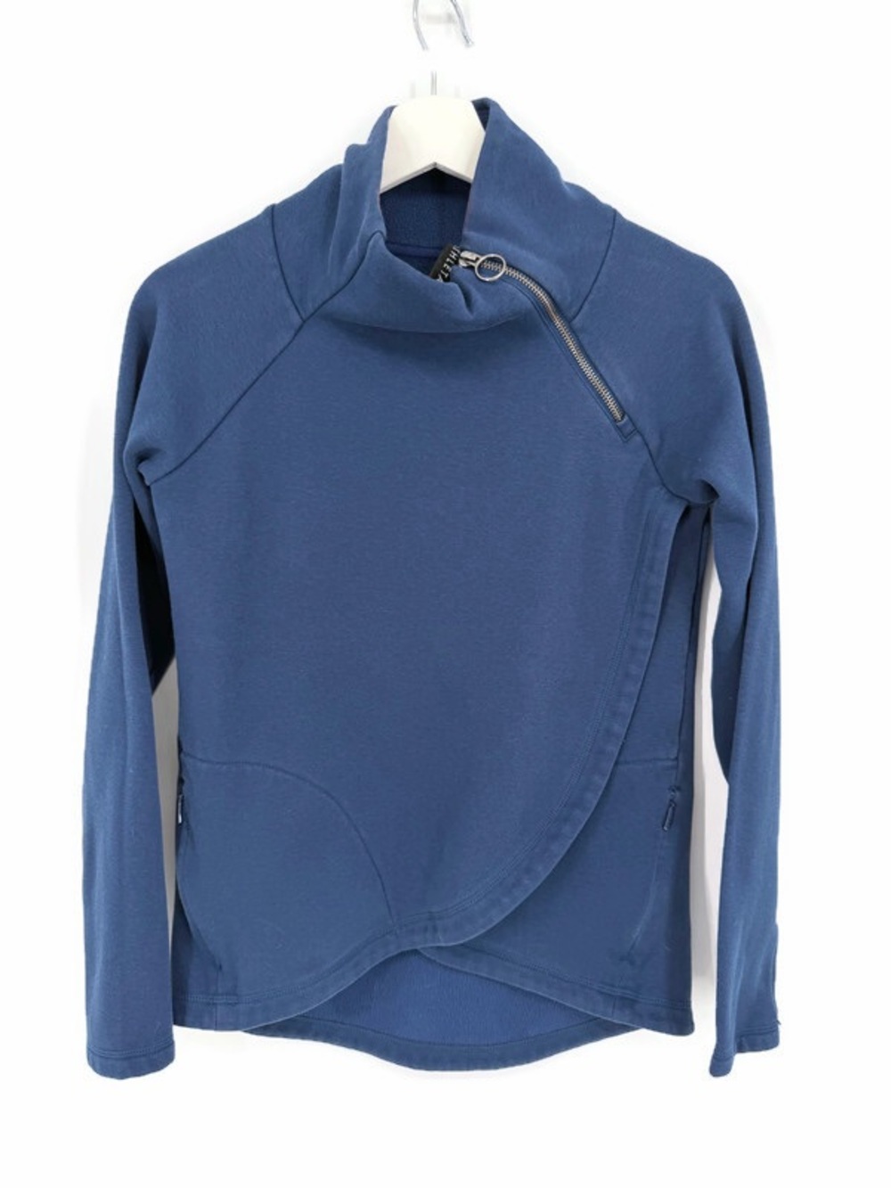 Athleta Asymmetrical Zip Funnel Neck Pullover Wrap Hem Navy Blue Size XXS